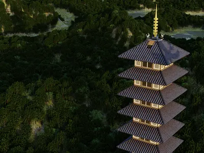 Bell Tower / Tin Tower from Pokemon Gold and Silver 3d blender