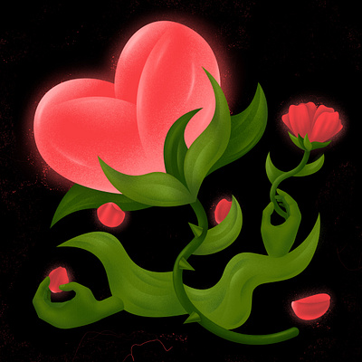 🌹🥀♥️ adobe article colorful digitalart editorial flower flower illustration gradient grain heart illu illustration leaf leaves love magazine petals plant valentines vector