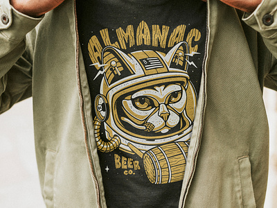 Almanac Space Cat T-Shirts almanac astronaut beer cat cosmic dan kuhlken dkng dkng studios helmet illustration nathan goldman rocket shirt space vector