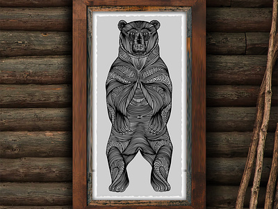 Patterned Grizzly Illustration • 10"x20" Giclée Print adobe fresco adobe illustrator animal illustration bear design giclee print grayscale grizzly hand drawn illustration pattern poster poster design print design screen printing vector