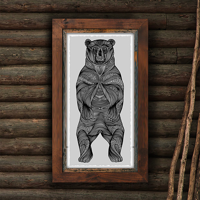 Patterned Grizzly Illustration • 10"x20" Giclée Print adobe fresco adobe illustrator animal illustration bear design giclee print grayscale grizzly hand drawn illustration pattern poster poster design print design screen printing vector