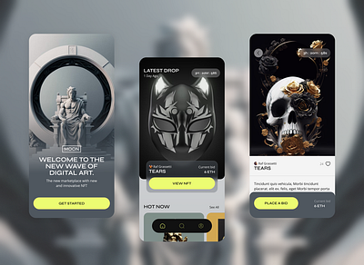 Moon - NFT Marketplace App UI Design digitaldesigner interfacedesign mobileappdesign mobiledesign nft ui uidesign uxui