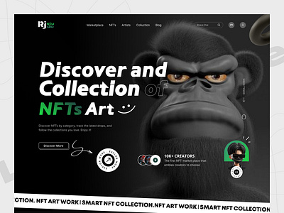 NFTs Collection - Website Design 3d 3d web art bitcoin branding crypto design digital art landing page nft nft 3d nft marketplace nft web nftwebsite nftworld ui uiux uixrakib183 ux web design