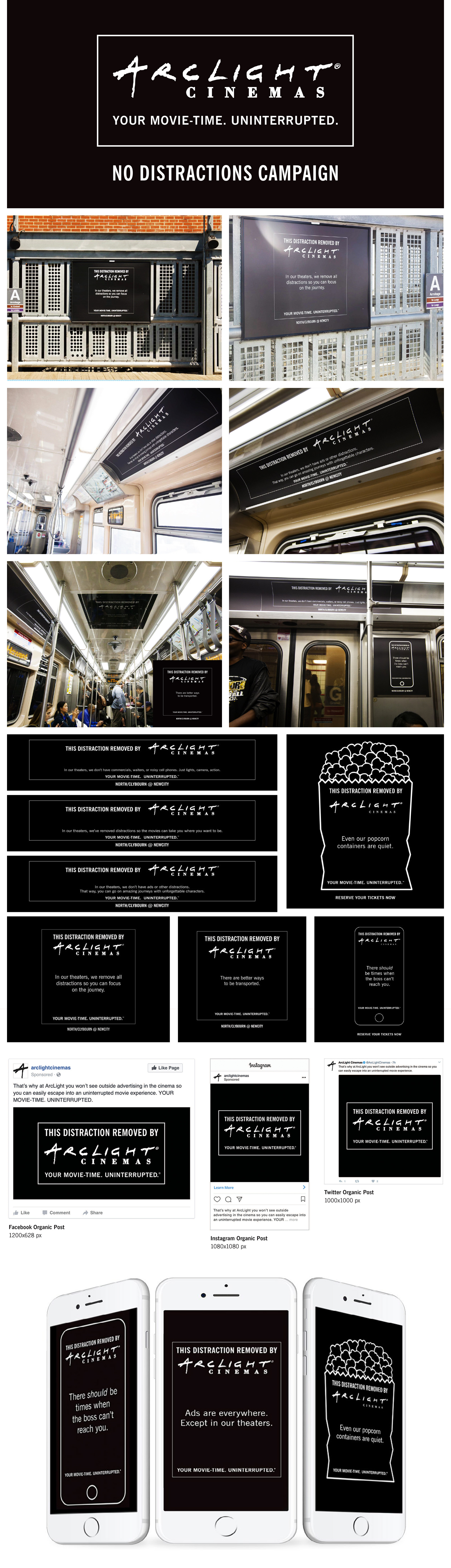 ArcLight Cinemas - “No Distractions” Rebranding Campaign brand marketing branding design digital marketing graphic design photoshop print design