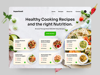 Recipe Website Design cooking food food app hero header home page interface landing page landing page design recipe recipe app recipe website uiux web app website website design