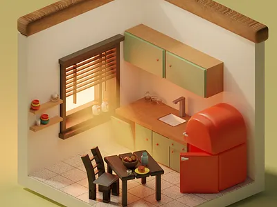 Timy Cute Kitchen - 3D modeling 3d blender colorful design home interior design light modeling