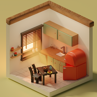 Timy Cute Kitchen - 3D modeling 3d blender colorful design home interior design light modeling