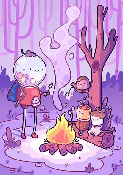 Bonfire with marshmallows art cartoon cute digital art digital illustration illustration kawaii