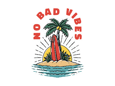 No Bad Vibes beach branding cartoon design good vibes graphic design illustration island surf vintage vintage illustration