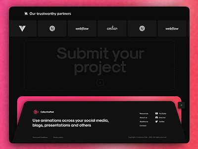 Collective Pad | Footer animated app design branding contact form dark design footer socials ui ui ux uiux ux web design