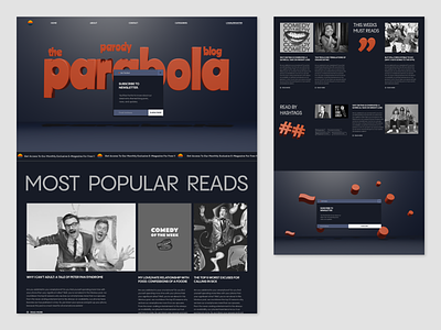 Parabola - Blog Landing Page UI 3d animation blog dark landing page motion graphics ui ux web website