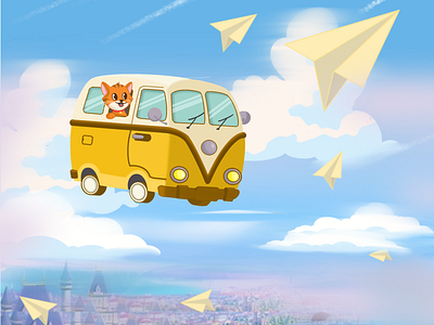 Cat's Aerial Adventure adobe illustrator adventure branding cat cover creative cute design designs drawing funny graphic handdrawn illustration journey photoshop procreate