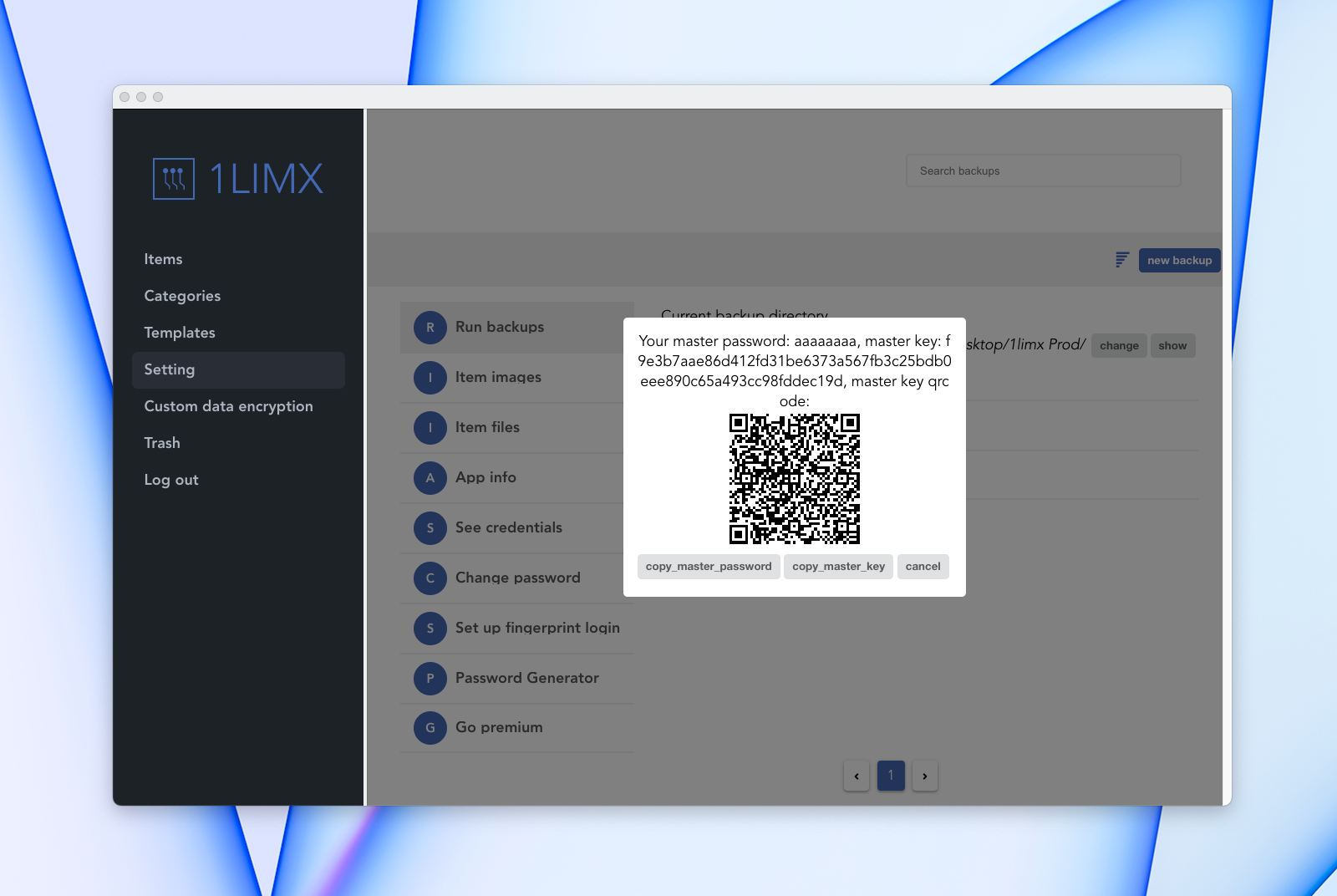 Desktop App UI - 1LimX Master key, password credentials by Hayr Hotoca