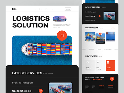 Logistics and transportation Website app design cargo cargo shipping courier delivery design filllo freight landing page logistics logistics service logistics support package delivery parcel responsive design shipping services transportation web web design website