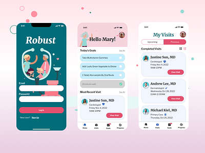 Robust: Health Tracking App for Senior Patients app branding design health healthcare illustration logo mobile typography ui