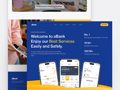 aBank - Digital Banking Landing Page Website card bank dashboard bank e wallet landing page bank popular ui bank ui finance ui financial ui wallet waffle sapce web design