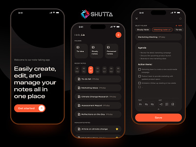 Note-taking App Exploration - Modern UI app ui exploration best note app design dark mode ui dark theme experience design exploring app design good notes handbook inspiring mobile ui interface web design minimal ui mobile app design modern app ui new app ui note taker note taking app notebook orange theme user friendly app design ux explore