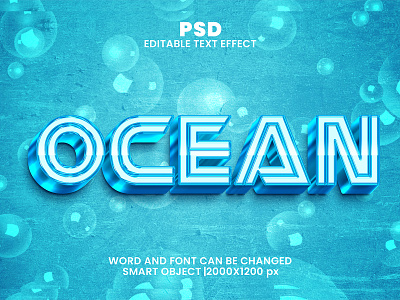 Ocean Blue color 3D Editable Photoshop Text Effect Template blue bubble blue text effect download link fish metallic text effect sea water