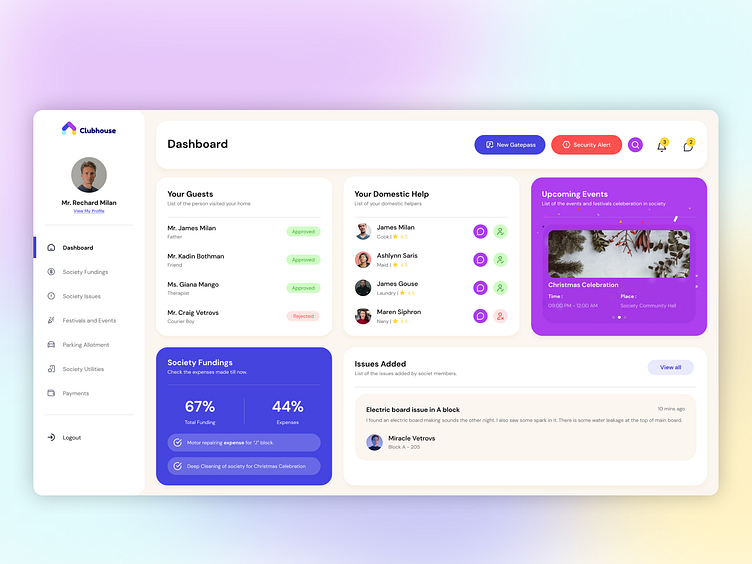 ClubHouse - Society Management Dashboard Application by Disha Thaker on ...