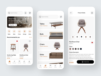 Furniture Store Mobile App chair clean decoration design e commerce ecommerce furniture furniture app furniture store home decor interior interior design mobile mobile apps online shop online store shopping sofa uiux ux