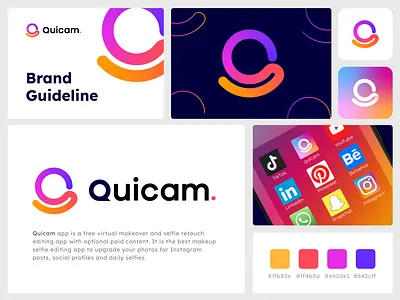 camera logo and brand identity design- guidelines-branding app icon beautycam brand guidelines brand identity branding camera camera logo design graphic design icon lens letter q logo logo logo design logodesign logos minimal minimalist modern q logo