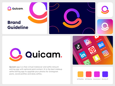 camera logo and brand identity design- guidelines-branding app icon beautycam brand guidelines brand identity branding camera camera logo design graphic design icon lens letter q logo logo logo design logodesign logos minimal minimalist modern q logo