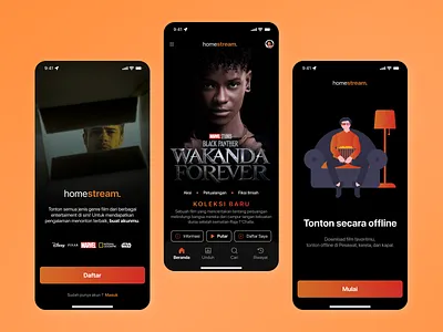 Streaming Mobile Apps app dark mode design homescreen mobile mobile apps movie onboarding streaming apps streaming movie streaming ui ui uidesign uiux uix ux uxdesign walkthrough