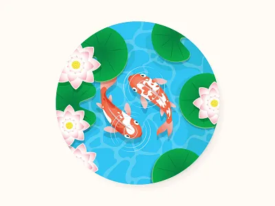 Koi fish swimming in a pond 2d animal asia carp cartoon cute design fish flower game illustration koi lotus nature packaging pond swim toy vector water