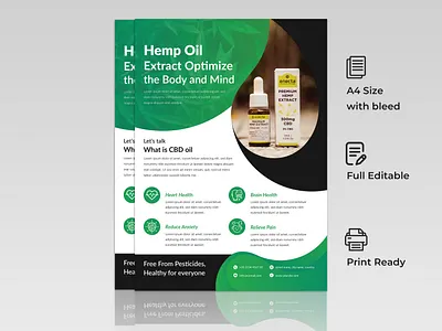 Hemp Oil Flyer Design adobe illustrator art banner branding brochure business concept corporate cover design flyer graphic design green illustrator layout logo magazine modern motion graphics poster