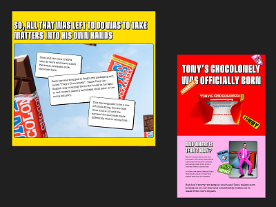 Tony's Choco about us page shots about us branding brutalism colorful ecommerce landing page neo-brutalism neobrutalism ui ux visual design web design web development