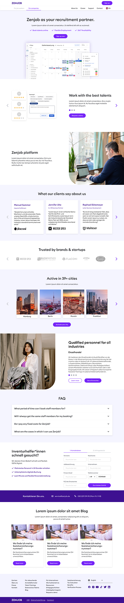 Zenjob B2B Homepage redesign app b2b branding marketing purple ui web web design