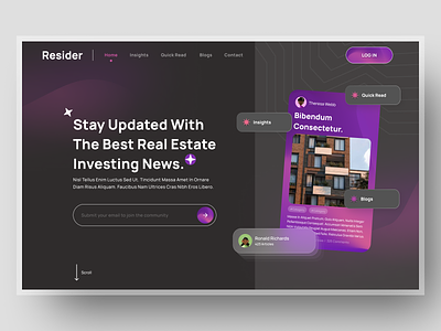 Resider - Real Estate news and blogs portal @daily ui @dailyui @design design landingpage ui uiux