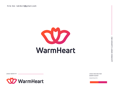 WarmHeart Logo Design branding care cool creative fashion flow flower fly greeting happy heart love love heart loving marriage message people relation valentine wedding