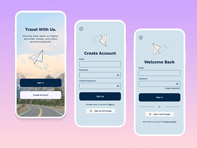 Travel App - Sign Up Screens app design illustration mobile signup travel typography ui
