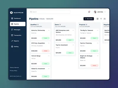 Sales Pipeline Dashboard app black clean concept dark dashboard deal design pipeline process product design sales simple ui