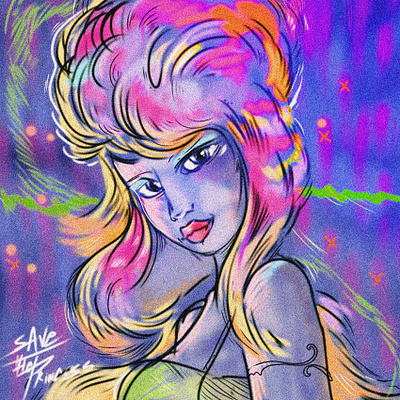 "Save the Princess" abstract airbrush art color pencil design draw dream girl graffiti graphic design illustration nft portrait princess video game water ink woman