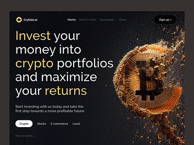 Crypto portfolios website trading ai generated image bitcoin btc web btc website crypto crypto website gold ui gold website web design web3