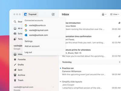 Traymail - Email client application design components custom design system email freelance gmail google icon interface letter mobile modal outlook product design template ui ux web application web design