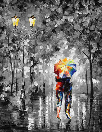 UNDER ONE UMBRELLA B&W — oil painting on canvas leonidafremov