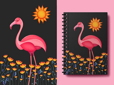 Flamingo Illustration cover cover design design flamingo flowers graphic design illustration notebook notebook design sun