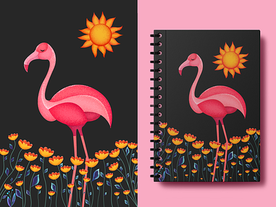 Flamingo Illustration cover cover design design flamingo flowers graphic design illustration notebook notebook design sun