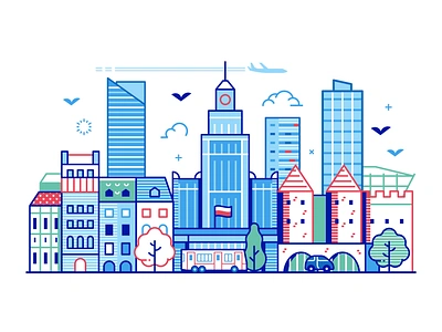 Warsaw Cityscape capital city cityscape downtown flat design illustration line art minimalist modern poland polish scene skyline vector warsaw