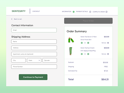 Skintegrity - E-commerce Check Out branding checkout design desktop ecommerce order orderscreen payment skincare ui ux website