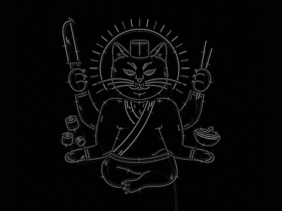 Balance is Everything バランスがすべて cat cats character digital art glow graphic design illustration japan jeffrey dirkse light line art neon neon sign restaurant signage sushi vector