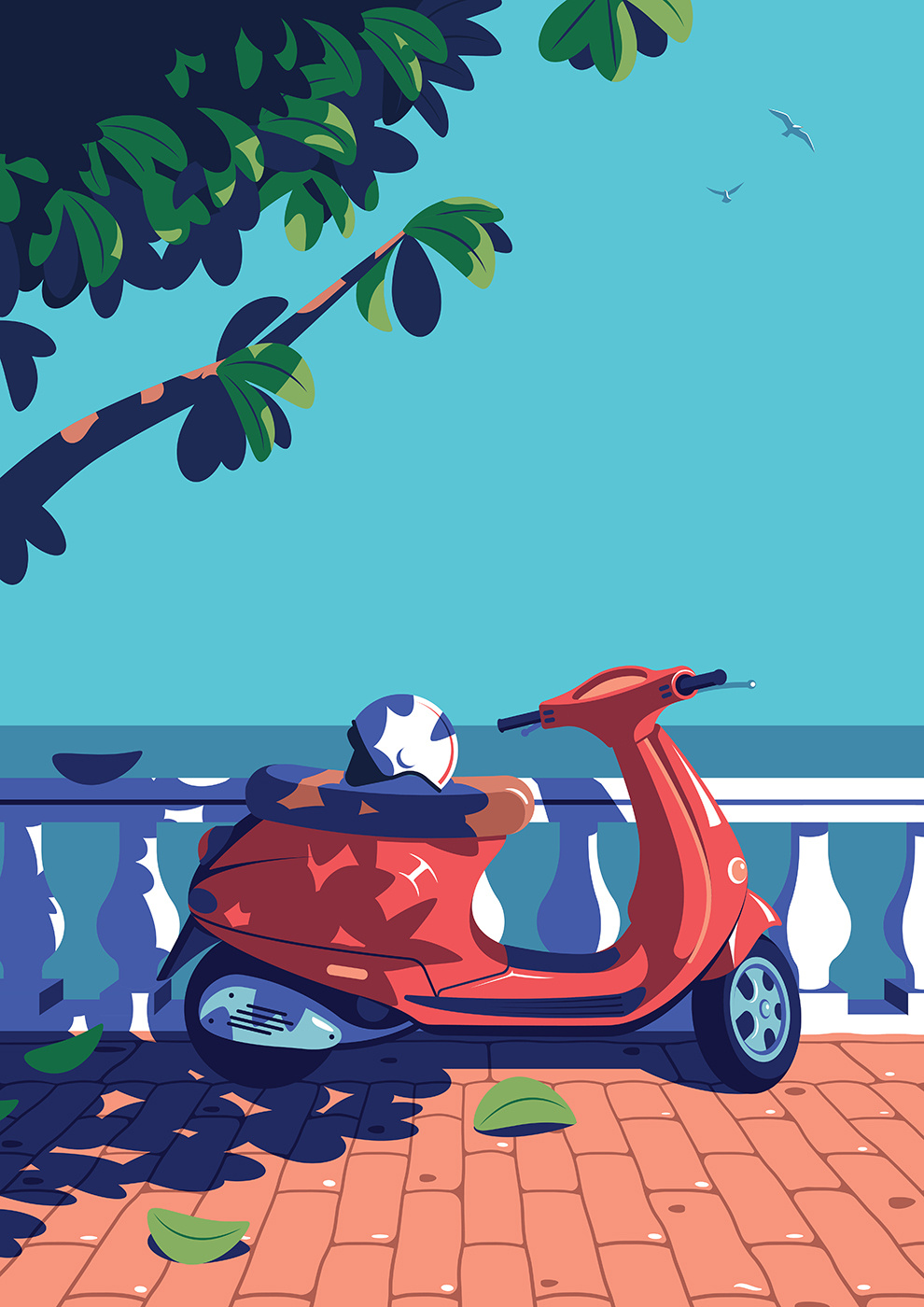 On the Italian coast coast helmet holiday italy scooter shadow sunny