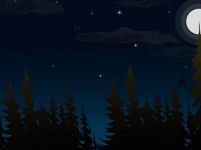 Night in forest animation illustration