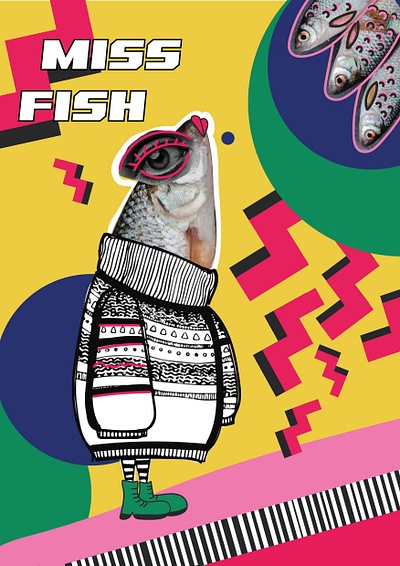 MISS FISH poster abstract bright collage design fish graphic design illustration poster posterdesign