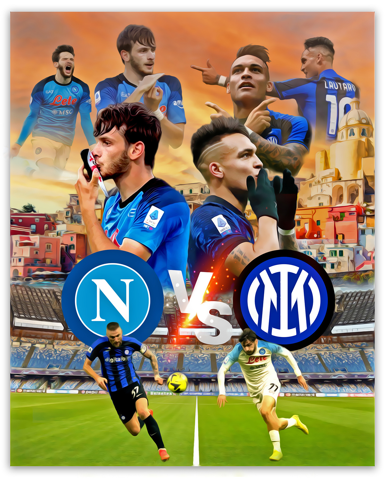 SSC Napoli vs Inter Milan design football forbal graphic design inter kvara lautaro milan napoli score
