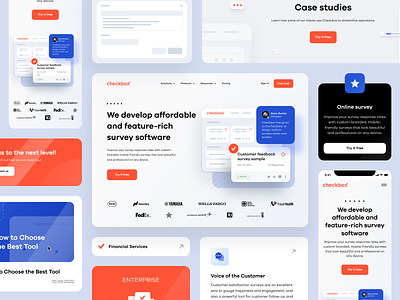 Checkbox Online Survey adaptive design blue business illustration modern online survey orange ui uidesign uiux webdesign website