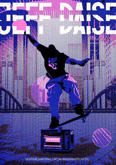 Skateboarding Poster abstract art banner cartoon city comics creative design graphic design halftone illustration neon poster posters print retro style skateboarding urban